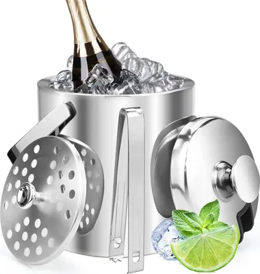 Produktbild von Famanu Eiseimer 1,3 L Rund Klein - Edelstahl, Tragbar, Mit Deckel