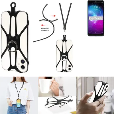 Produktbild von K-S-Trade 3in1 Handykette Handyband Handykordel Halsband Smartphone-Ring Handy-Ring kompatibel mit ZTE Blade A5 2020 Fingerhalterung Handyring