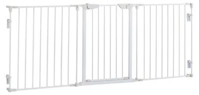 Zdjęcie produktu dla Bariera dla psów składająca się z 3 elementów i wyposażona w bezpieczne drzwi, kolor biały, wymiary 180x3x74,5 cm, zapewniająca bezpieczne ogrodzenie