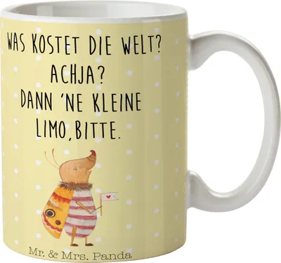 Produktbild von Mr. & Mrs. Panda haferl Nachtfalter Fähnchen - Gelb Pastell - Geschenk, Küche Deko, Käfer, Süß, Spruch Lustig, Witzig, Teebecher, Lustige Sprüche, Pott, Becher, Tasse