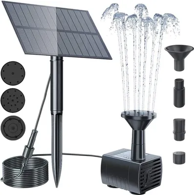 Obrázek produktu pro Solární fontána, 1,5 W, elektrické vodní čerpadlo se 4 tryskami pro venkovní použití, zahrada, dvůr, jezírko, ptačí lázně, dekorace