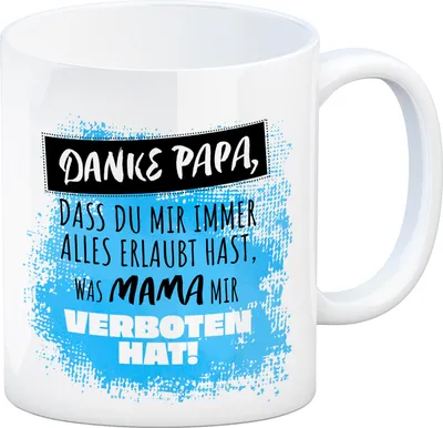Produktbild von Danke Papa, ... Kaffeebecher in blau mit Spruch für den Vatertag