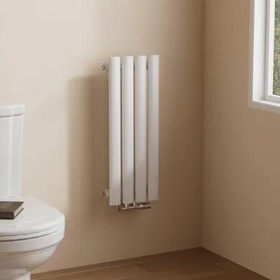 Obrázok produktu pre Dizajnový rúrkový radiátor EMKE na teplovodnú prevádzku so stredovým pripojením vertikálny oválny jednovrstvový 177 W 24 cm x 60 cm biely bez vykurovacieho telesa