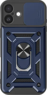 Zdjęcie produktu dla Mayaxess, etui ochronne do Apple iPhone 16 z uchwytem pierścieniowym i osłoną aparatu, kolor granatowy