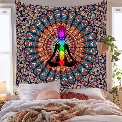 Obrázok produktu pre Bohémske mandala tapisérie, Hippie tapisérie, psychedelické páv tapisérie, Boho tapisérie, nástenné závesy do spálne (150 cm x 130 cm, farba 2)