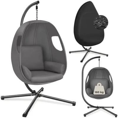 Produktbild von tectake Hängesessel mit Gestell 160kg Anthrazit - Indoor und Outdoor - Drehbarer Sitz