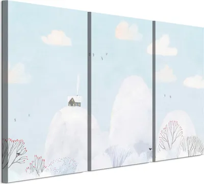 Produktbild von LUMASOUL Leinwand Bilder 120x80 cm, Leinwandbild Winter Motiv 2, Wandbilder Holzrahmen und Webstuhl Wohnzimmer und Schlafzimmer, 3 teilig