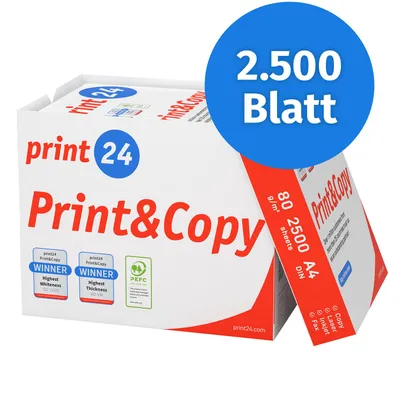 Produktbild von print24 Druckerpapier Kopierpapier 2500 Blatt 5 x 500 A4 80g Premium Weiß PEFC
