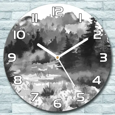 Produktbild von Wanduhr aus Glas Rund fi 30 Dunkel Aquarell Wald Quarz Deko Schlafzimmer Büro