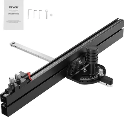 Zdjęcie produktu dla VEVOR Przyrząd do pomiaru kąta, szczelina standardowa 19x10 mm, aluminiowy przyrząd do pomiaru kąta piły stołowej z 15 ogranicznikami kątowymi, tłokiem i zdejmowaną tarczą, do obróbki drewna