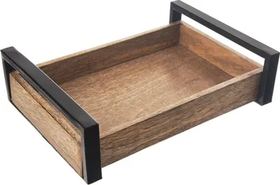 Produktbild von Serviertablett für Küche und Frühstück, Holz und Metall, 30,5 x 22 cm