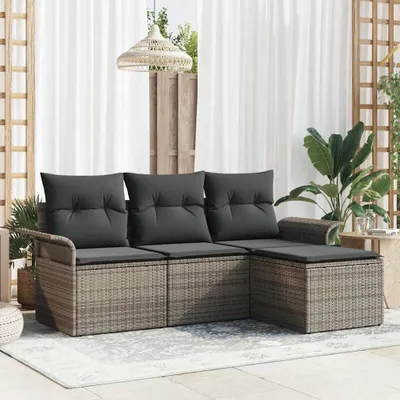 Productafbeelding van Maison Exclusive - Set van vier tuinbankkussens, grijs, van polyrotan