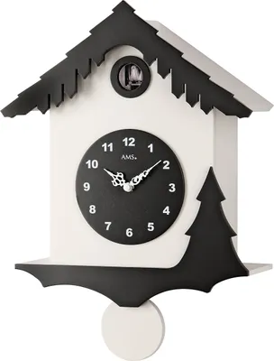 Immagine prodotto di AMS 7391 Orologio a cucù da parete al quarzo con pendolo moderno nero bianco