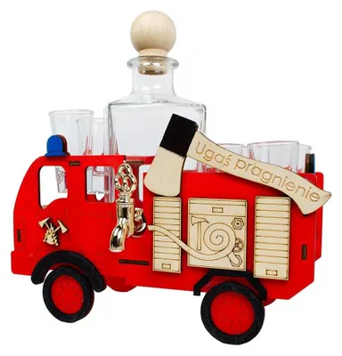 Produktbild von Feuerwehrauto mit Karaffe & 6 Gläsern – Geschenk für Männer | Holz-Deko für