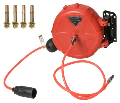 Produktbild von Automatische Druckluft-Schlauchtrommel - 10 m Schlauch - Wandmontage - Automatischer Rücklauf - Schwenkbare Halterung - Rot