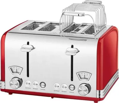 Obrázek produktu pro XL toustovač – toustovač na 4 plátky – funkce 2 v 1 – retro toustovač – se širokými otvory