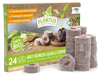 Produktbild von Kokos Quelltöpfe 36 mm |  Kokos Quelltöpfe von FLORTUS, Menge (Stück):24 Stück