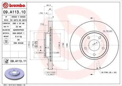Image de 2x BREMBO 09.A113.11 disque de frein essieu avant