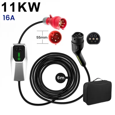Zdjęcie produktu dla Kabel ładowania EV Typ 2,  11 kW 6 m 3-fazowy regulacja 6–16 A do samochodów elektrycznych