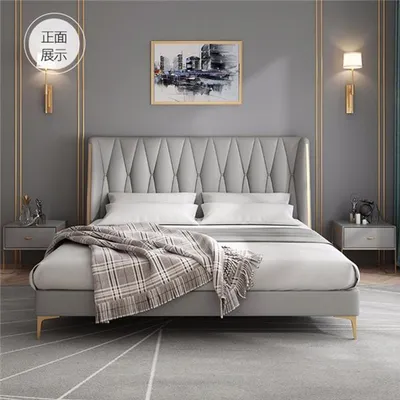 Produktbild von Hotel Luxus Design Betten Polster Metall Leder Schlafzimmer Edelstahl 180x200