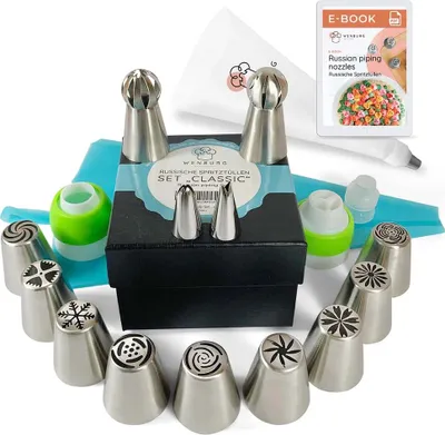Immagine prodotto di Set di bocchette Wenburg, 38 pezzi - con confezione regalo ed e-book - per torte & co.