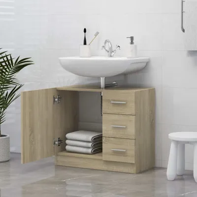 Produktbild von “2026 Modern“ Waschbeckenunterschrank Sonoma-Eiche 63x30x54cm Holzwerkstoff - Designermöbel 122611 - Badezimmerschränke