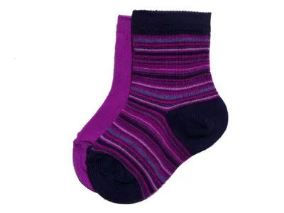 Produktbild von Kinder Socken 2-er Pack aus Baumwolle Feine Ringel und Uni Lila Größe 17-18