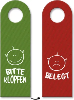Produktbild von Bitte klopfen oder belegt Türhänger mit Gesichtern in grün-rot Büro Zimmertüre