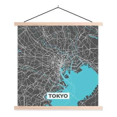 Produktbild von MuchoWow® Textilposter Tokio - Blau - Stadtplan - Karte 120x120 cm mit holzfarbenen Rahmen - Textil-Poster