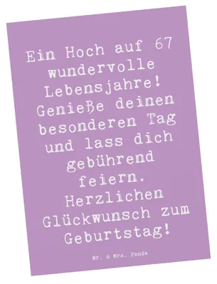 Produktbild von Mr. & Mrs. Panda Postkarte Spruch 67. Geburtstag - Lavendeltraum - Geschenk, Happy Birthday, Grußkarte, Geschichten, Fotokarte, einzelkarte, Geburtstagsgeschenk, Alter