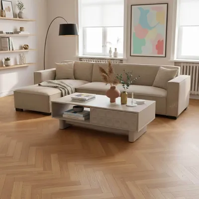 Produktbild von Rechteckiger Couchtisch L120 cm beige - Oviala Octave