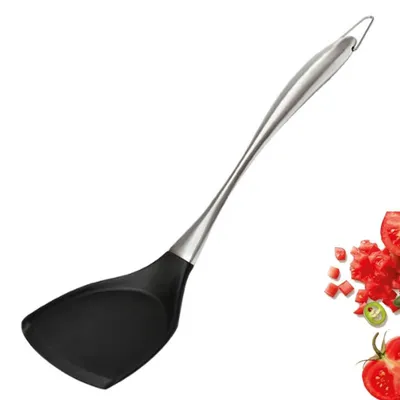 Produktbild von Silikon-Wokspatel mit Edelstahlgriffen – Kochlöffel für Fisch, Eier, Omeletts, Pfannkuchen, Hamburger