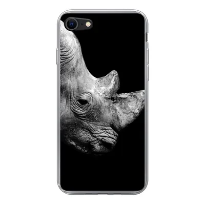 Produktbild von MuchoWow® Handyhülle Schutzhülle Hülle für iPhone 8 Portrait Nashorn auf schwarzem Hintergrund Silikon Softcase Handy Hülle - Schutzhaube