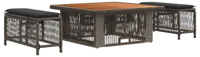 Image de Ensemble de salon de jardin vidaXL, 3 pièces, gris et gris foncé, en polyrotin