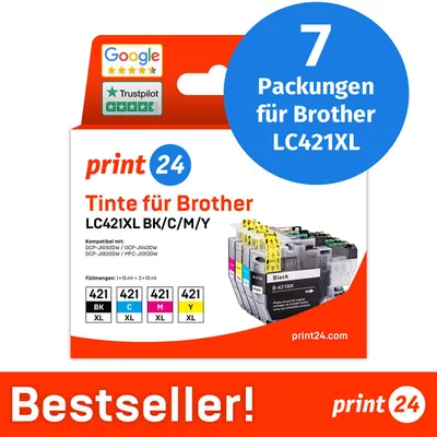 Produktbild von print24 Tintenpatronen für Brother LC421XL, Multipack (BK/C/M/Y), 7 Stück