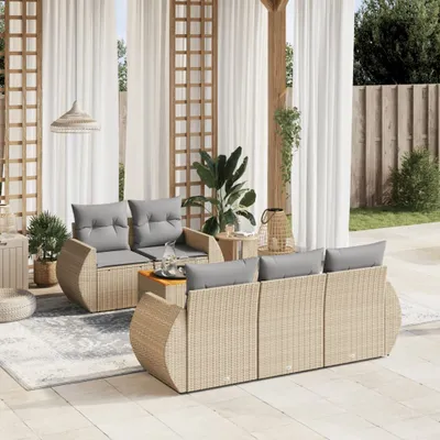 Produktbild von 6-tlg. Garten-Sofagarnitur mit Kissen Beige Poly Rattan 3224890