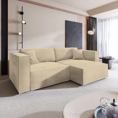 Produktbild von Masseno Ecksofa NERIO M mit Schlaffunktion L-Form, Sofa mit Bettkasten, Wohnzimmersofa, Couch, Soffa, Bettsofa, Couchgarnitur- Creme, MONOLITH 04