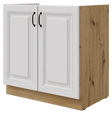 Produktbild von Spülenschrank 80 cm Stilo Weiß und Eiche Artisan Küchenzeile