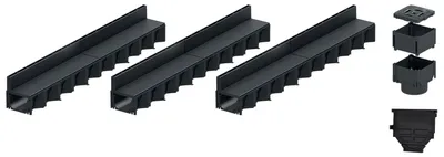 Produktbild von 3x1m ACO Hexaline 2.0 Entwässerungsrinne Schlitzaufsatz Kunststoff + Revisionselement + Stirnwand Bodenrinne Terrassenrinne