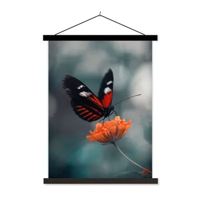 Produktbild von MuchoWow® Textilposter Schmetterling - Blume - Insekt 90x120 cm mit schwarzem Rahmen - Dekoration