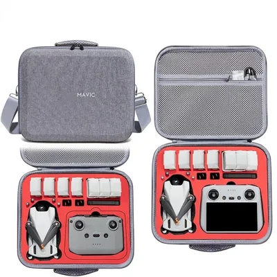 Image de Sacoche pour drone DJI Mini 3 / Mini 3 Pro – Étui rigide avec doublure intérieure rouge pour manettes RC / RC-N1, sac de transport Fly More Combo, housse de protection