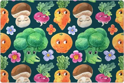 Produktbild von Küchenmatte 140x210 cm Vinylmatte Bodenmatte Dekoration - Kinder Gemüse Brokkoli Karotten