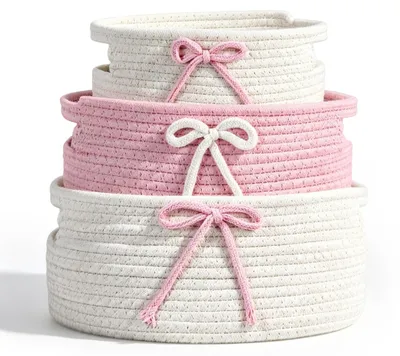 Immagine prodotto di Solidchoice - Set di 3 cesti intrecciati, rosa e bianco