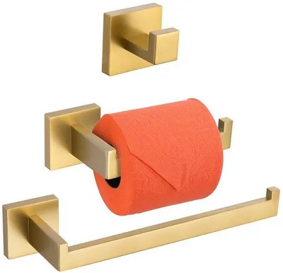 Produktbild von Edelstahl-Badezimmer-Set, 3-teilig, gebürstet, Wandmontage, Q7010GD