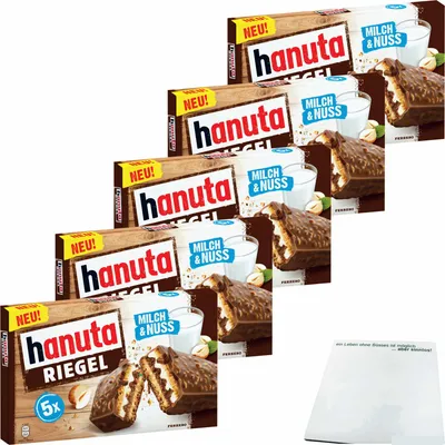 Produktbild von hanuta Riegel Milch & Nuss im 5er Set (25x34,5g) + usy Block