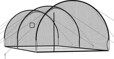 Imagen del producto de Jaula de bateo para béisbol, dimensiones 6780 x 3700 x 2400 mm. Jaula de bateo portátil y autónoma, con abertura para lanzadora y fabricada con malla de poliéster de 4 capas sin nudos. Ideal para uso en interiores y exteriores