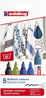 Obrázek produktu pro Edding 4-4500-5099 4500 Popisovač na textil kreativní - kulatý hrot, 2-3 mm, sada 5 studených barev