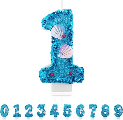 Productafbeelding van Verjaardagskaarsen, cijfers 1, 3D, zeemeermin, verjaardagskaarsen, blauw, verjaardagskaarsen 1, taarttopper, decoratie, taartdecoratie, verjaardag