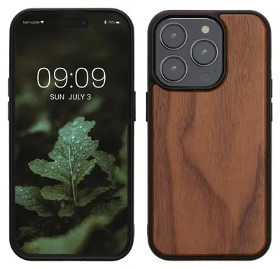 Produktbild von kwmobile Hülle kompatibel mit iPhone 15 Pro Hülle - Holz Case - stoßfestes Handy Cover - TPU Handyhülle in Dunkelbraun