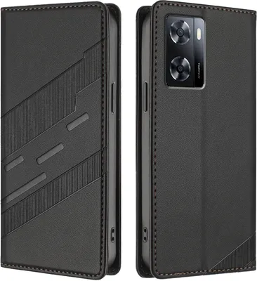 Image de Etui pour Oppo A57 4G/A77 4G/A57S 4G/A57e 4G/A77S 4G, étui portefeuille en cuirPolyuréthaneavec fente pour cartes et fonction stand Schwarz